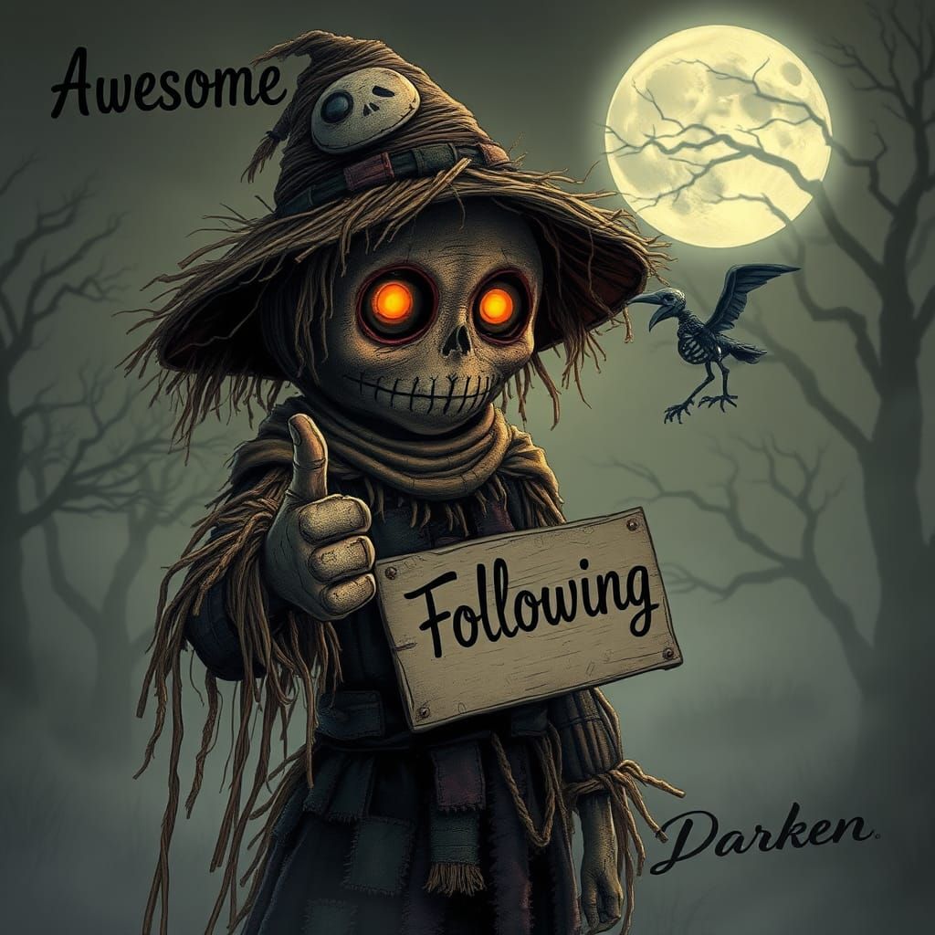 Cute Scarecrow Giving Thumbs Up in Moonlight