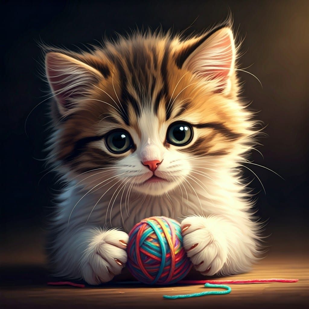 Fluffy Kitten Playing: 3D Digital Art