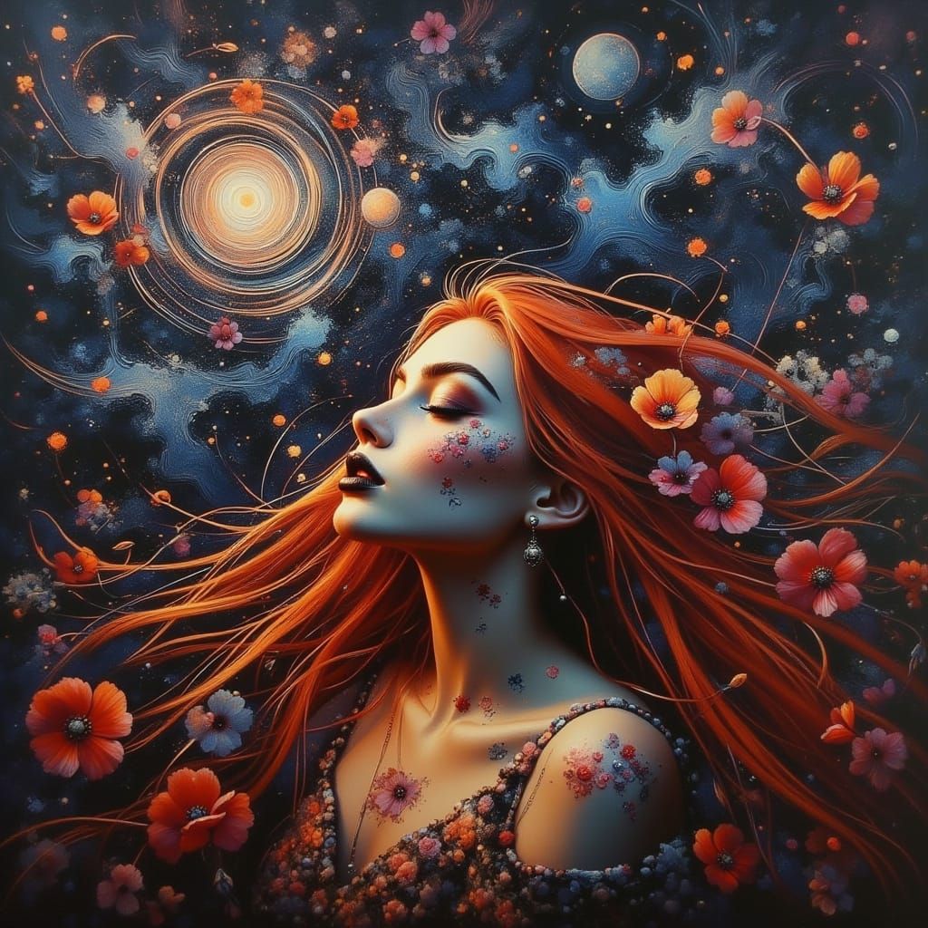 Hyperrealistic Portrait of Woman with Poppy Flowers