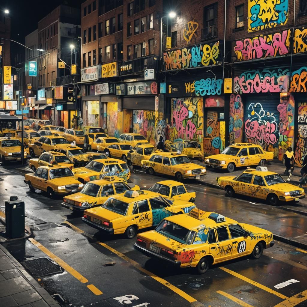 Vibrant Street Art: Yellow Taxis and Graffiti