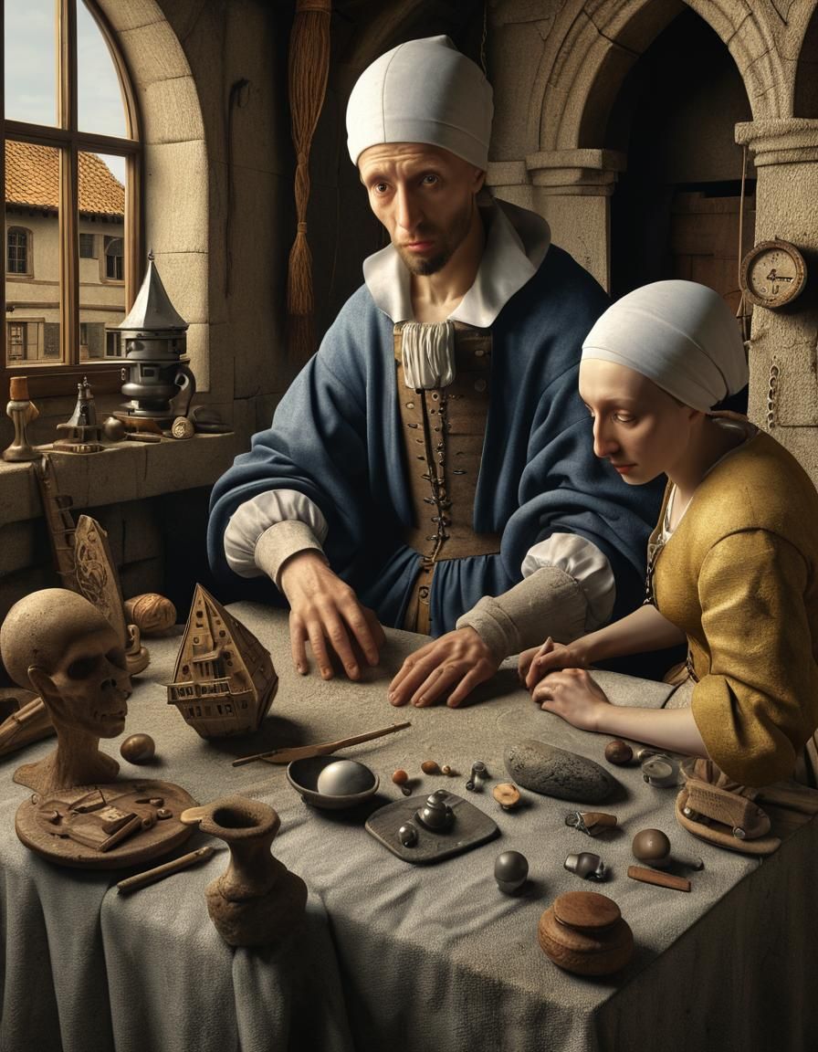 Surreal Portrait in Durer, Vermeer, and Ernst Style