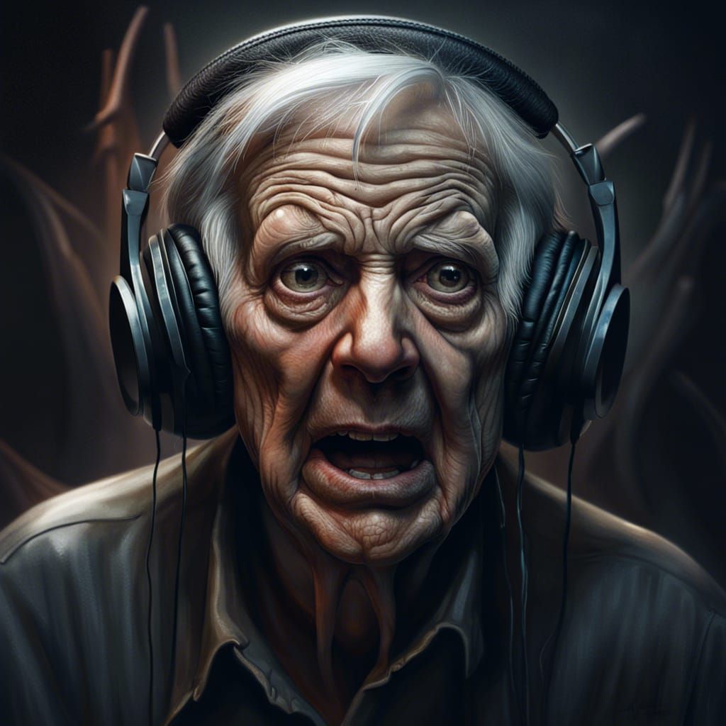 Horrified Old Man Portrait in Sharp Photorealistic Style