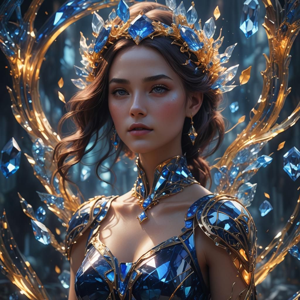 Glowing Sapphire Glass Woman: Fantasy Concept Art