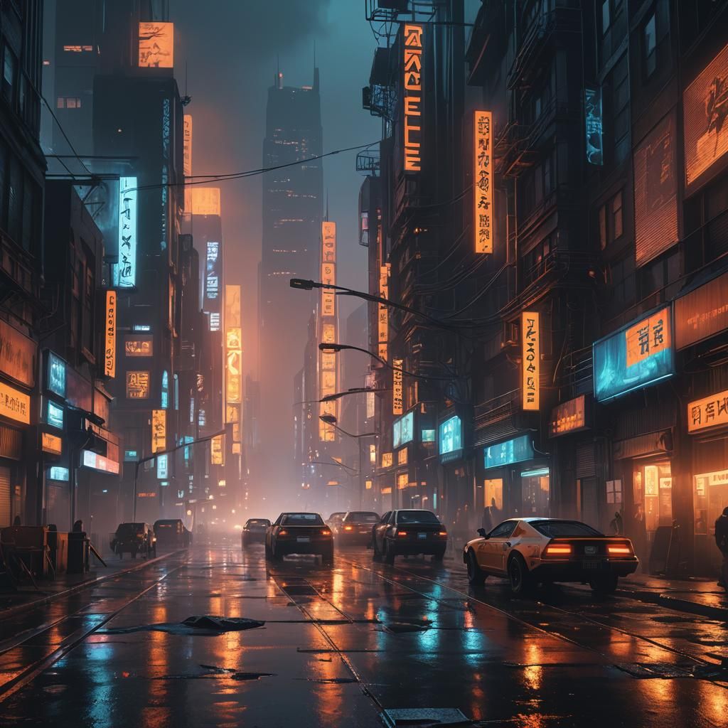 Dystopian Cyberpunk New York Cityscape at Dusk