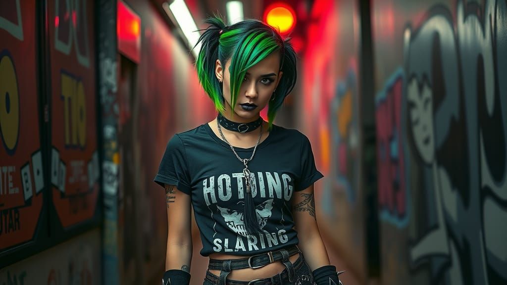 Edgy Punk Girl with Asymmetrical Hairstyle