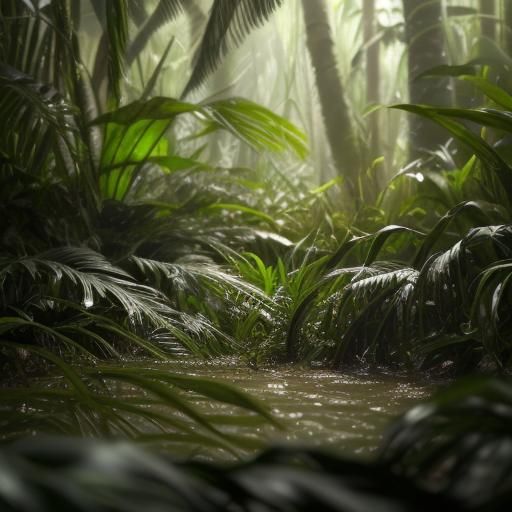 Man Sinking into Quicksand in Jungle, Naturalistic Photo