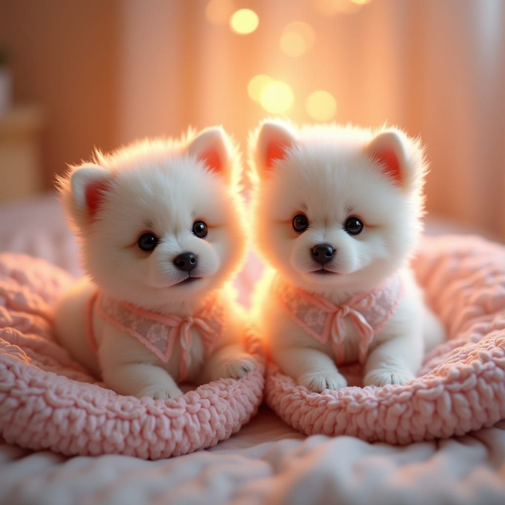 Cute Puppies in Elegant Pyjamas Sit on Plush Beds in Dreamy ...