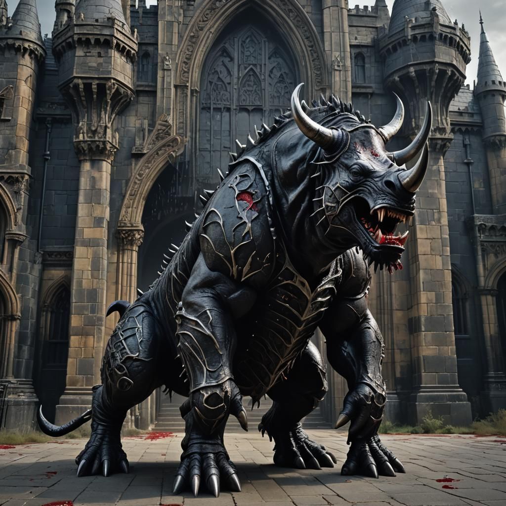 Demonic Rhino Monster Guards Gothic Castle