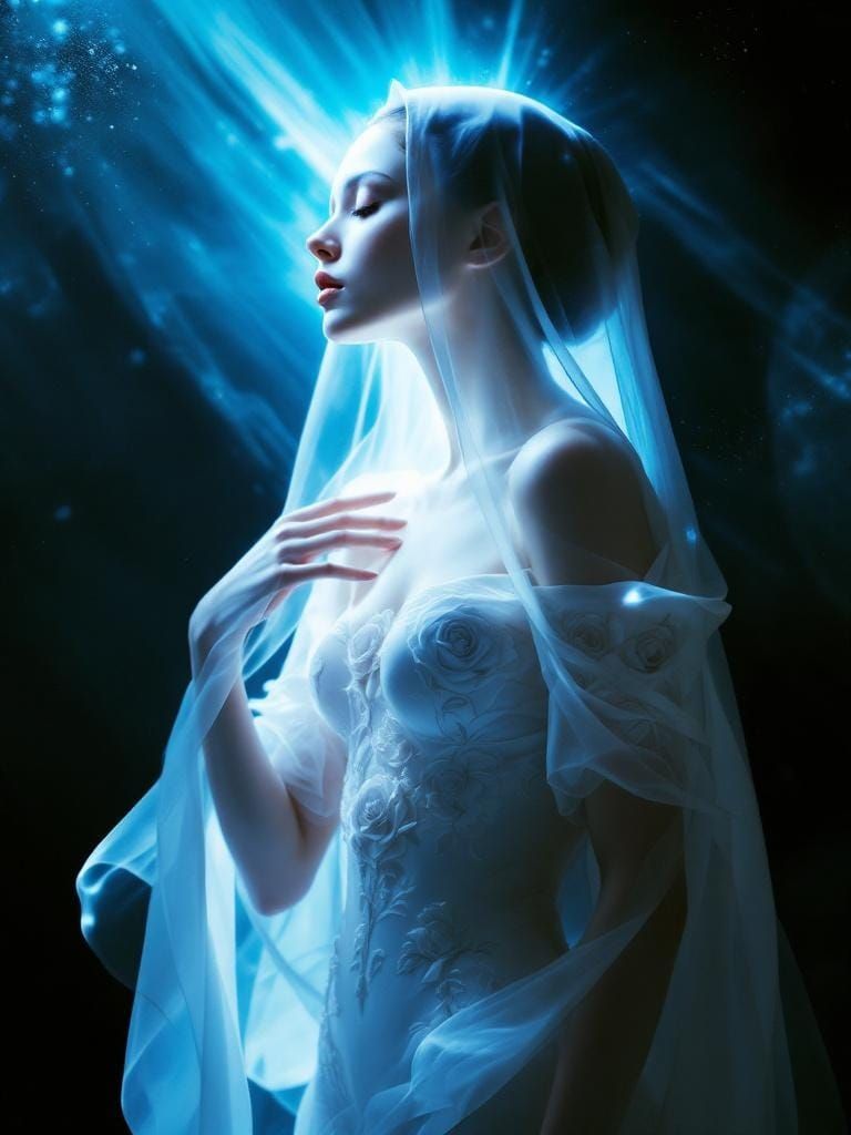 Ethereal Feminine Figure in Divine Light, Surreal Portrait