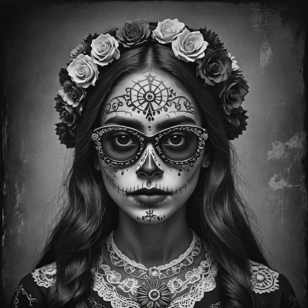Monochrome Catrina Portrait in Mexican Art Style