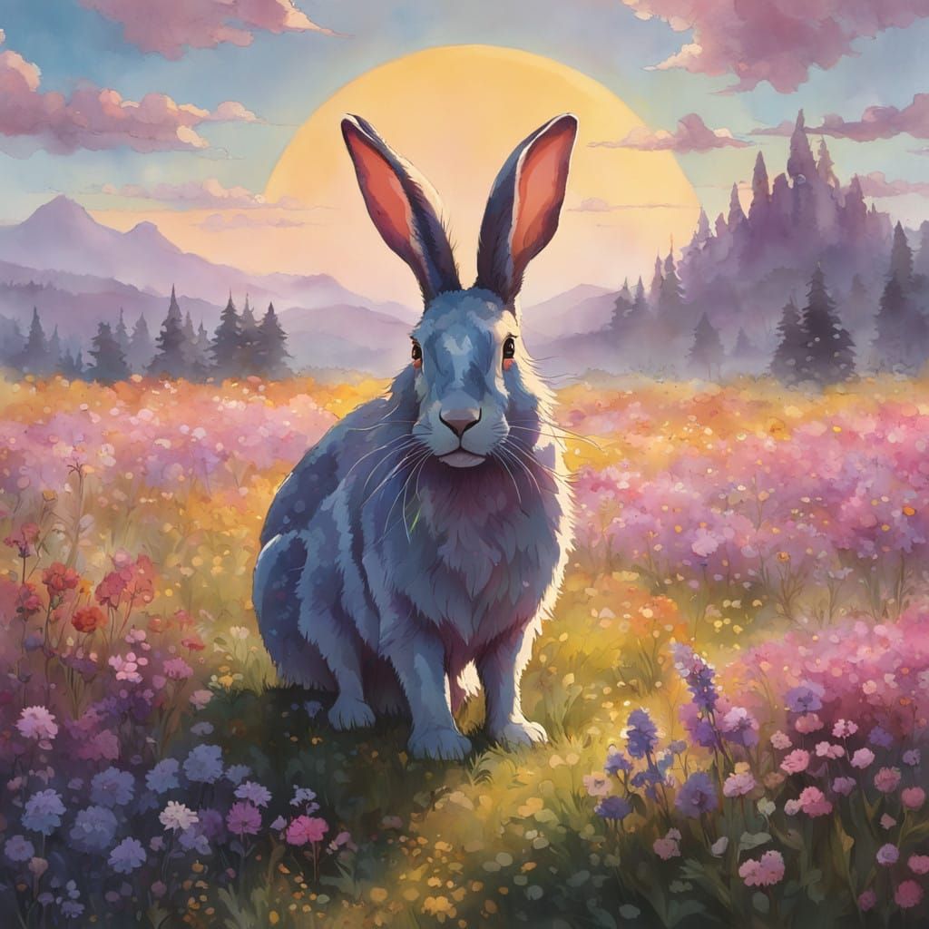 Majestic Rabbit in Whimsical Floral Wonderland