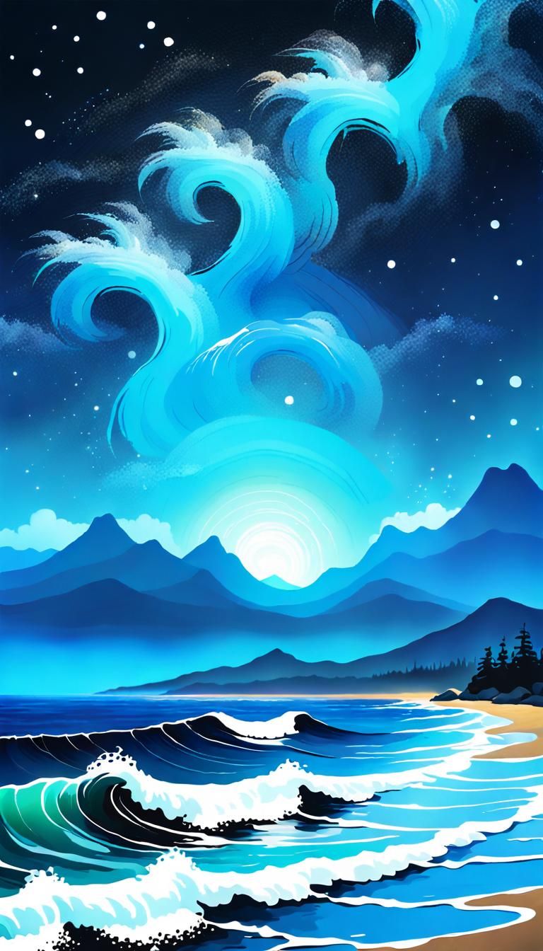 Epic Ocean Waves in Space, Bob Ross Style