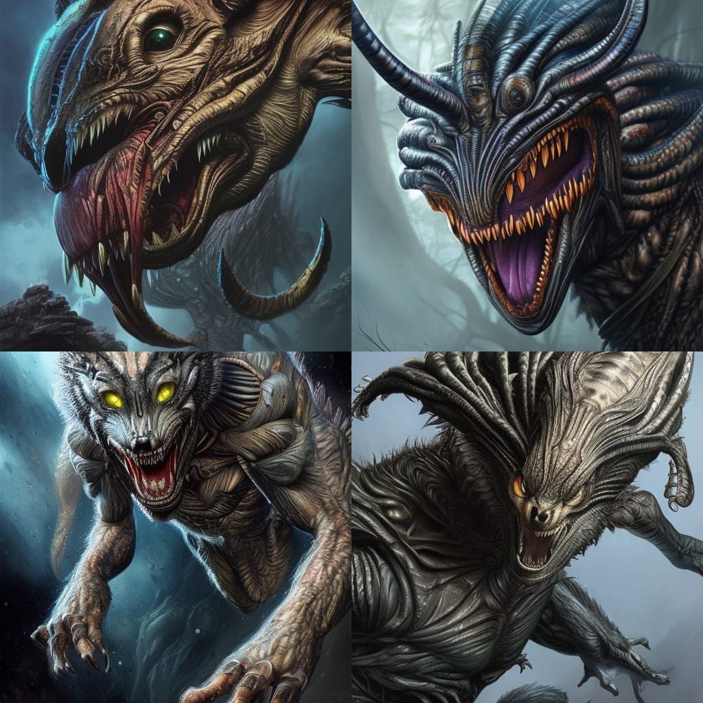 Hyperrealistic Alien Wolf Villain Portrait