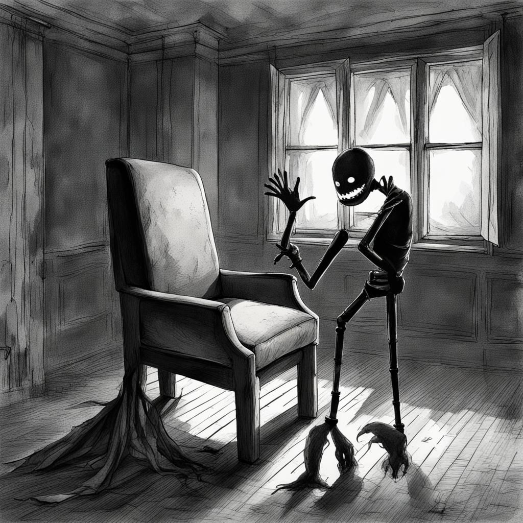 Puppeteer and Ghostly Chair: Hyperrealistic Splash Art