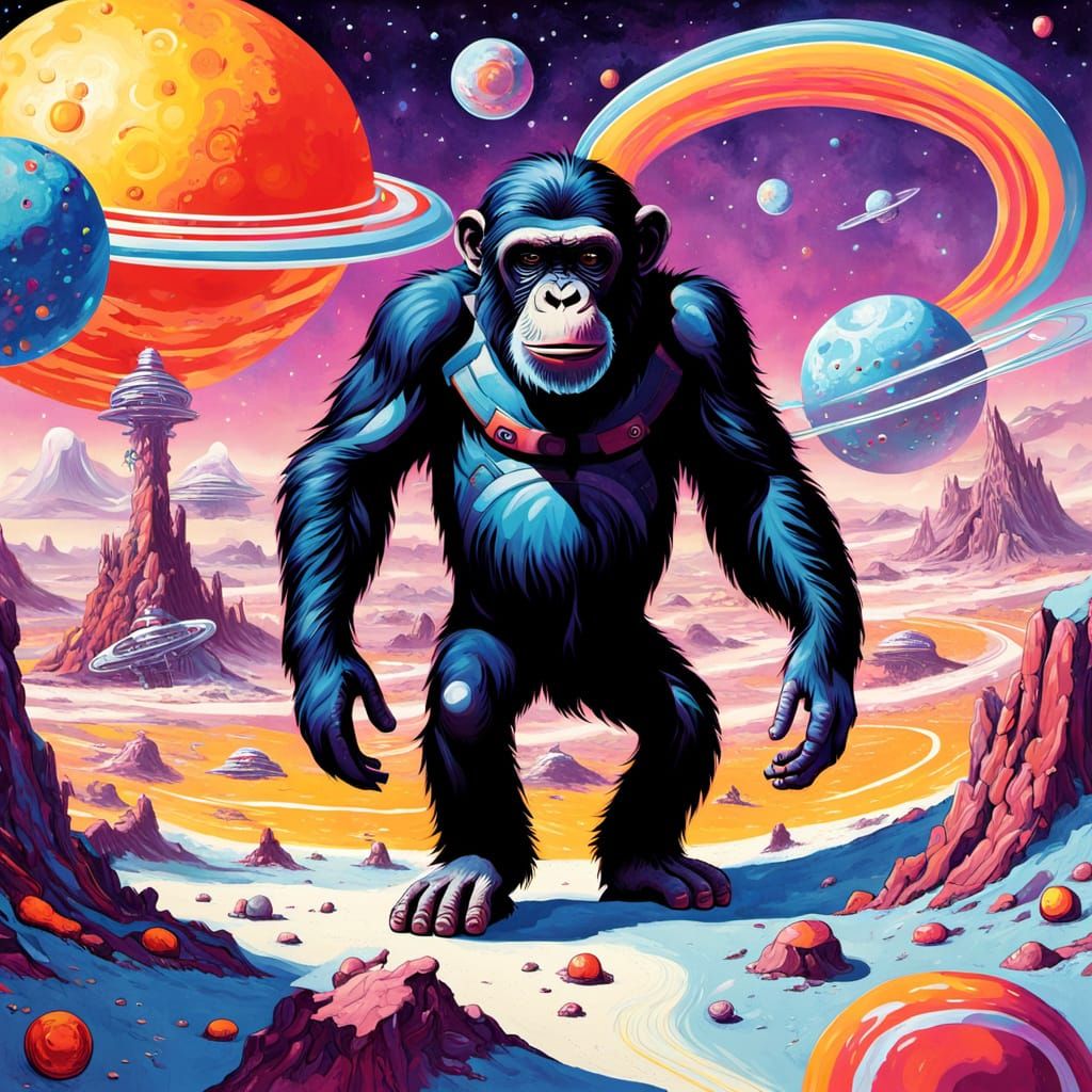 Giant Chimp on Desolate Planet: Candyland Gouache