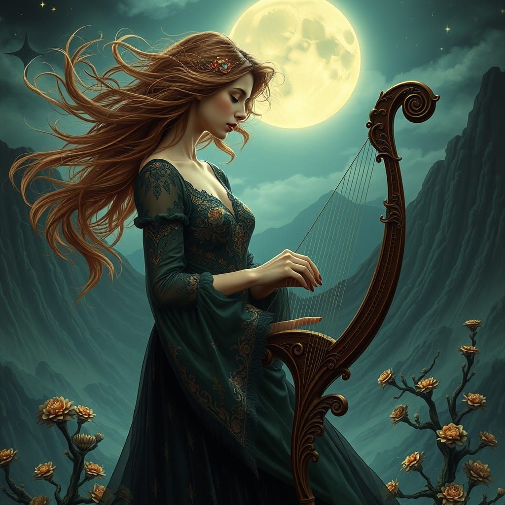 Singing Siren in Art Nouveau Dreamscapes