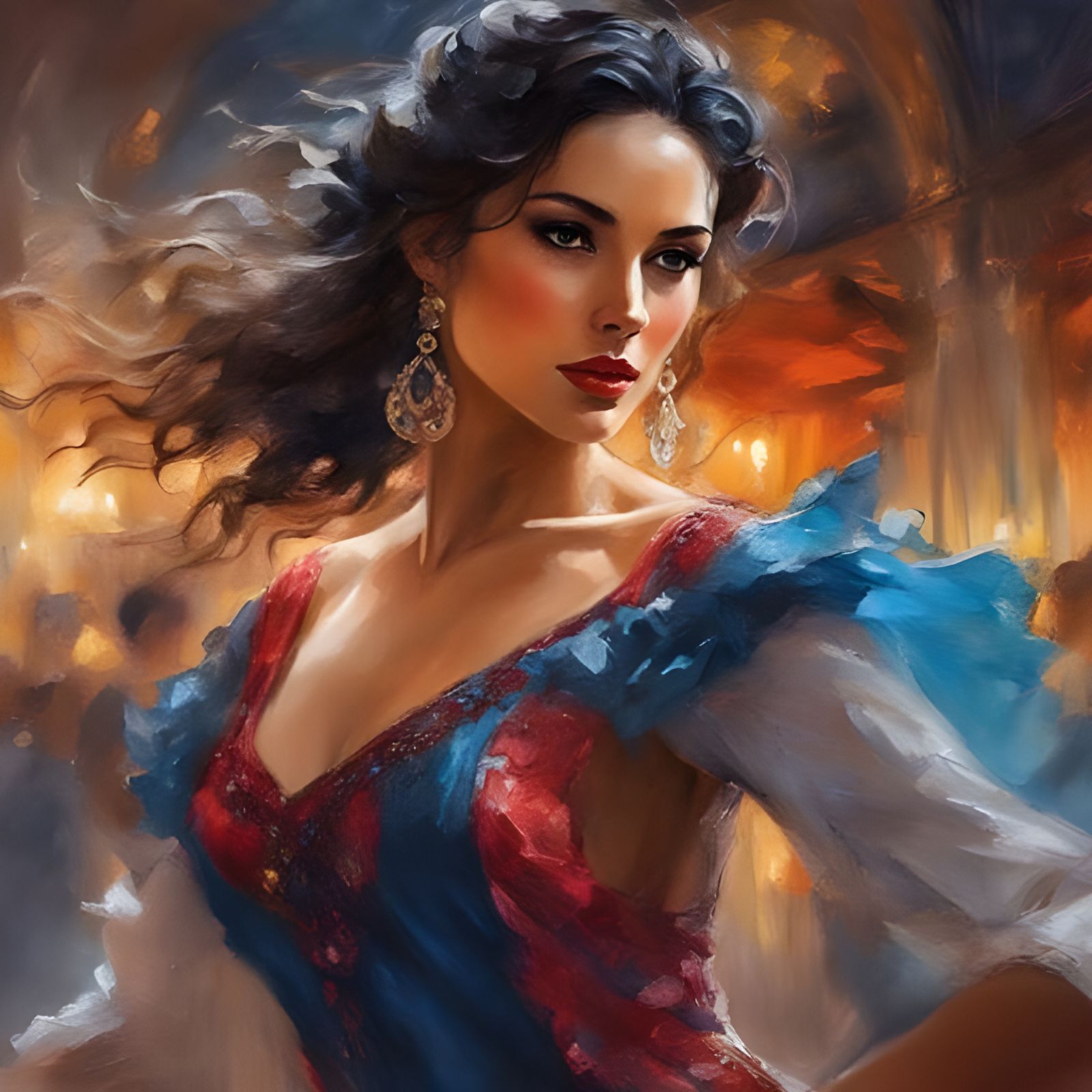 Flamenco Dancer Portrait in Splash Art Style