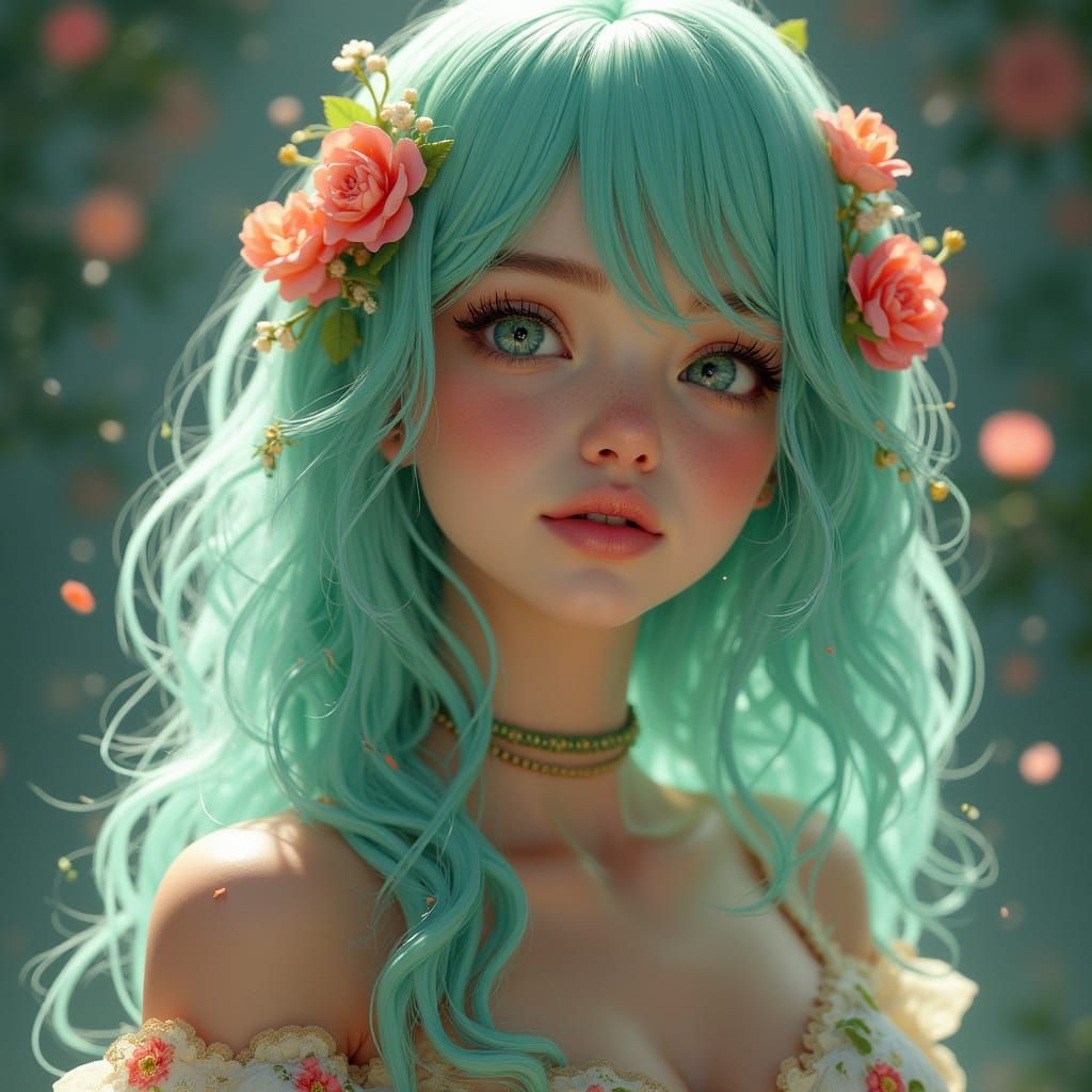 Floral Woman: Hyperrealistic Portrait in Fantasy Style