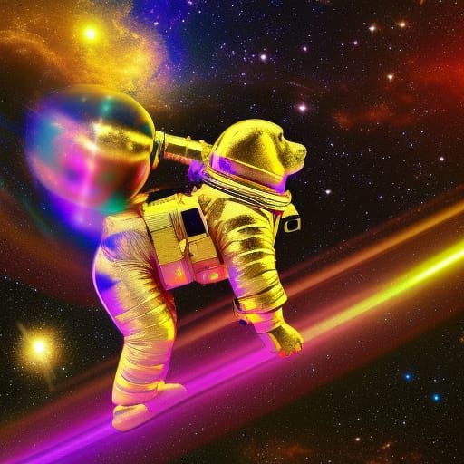 Astral Golden Retriever Astronaut in Cosmic Illustration