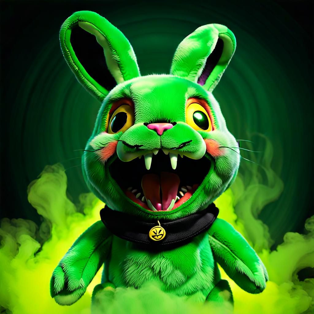Eerie Stuffed Rabbit Toy in Dark Fantasy Art