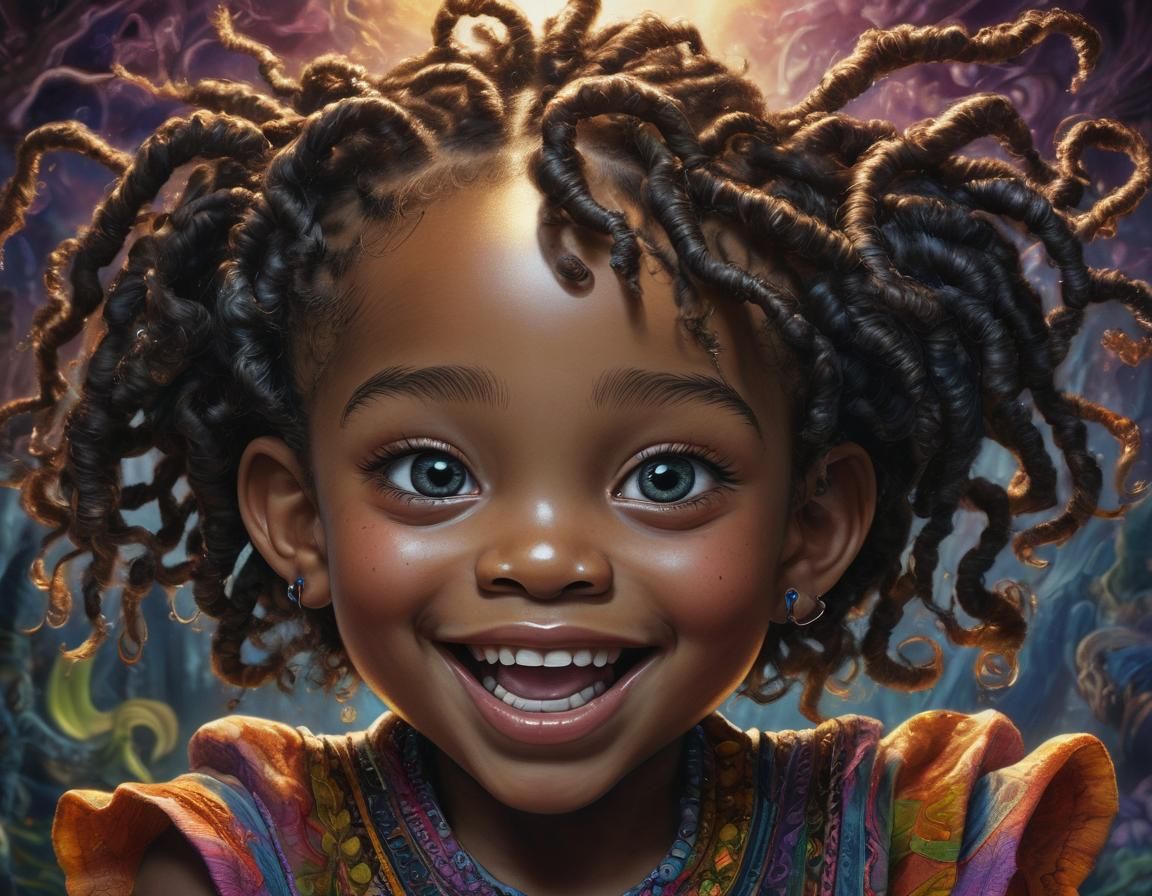 Black Baby Girl Laughing in Volumetric Lighting