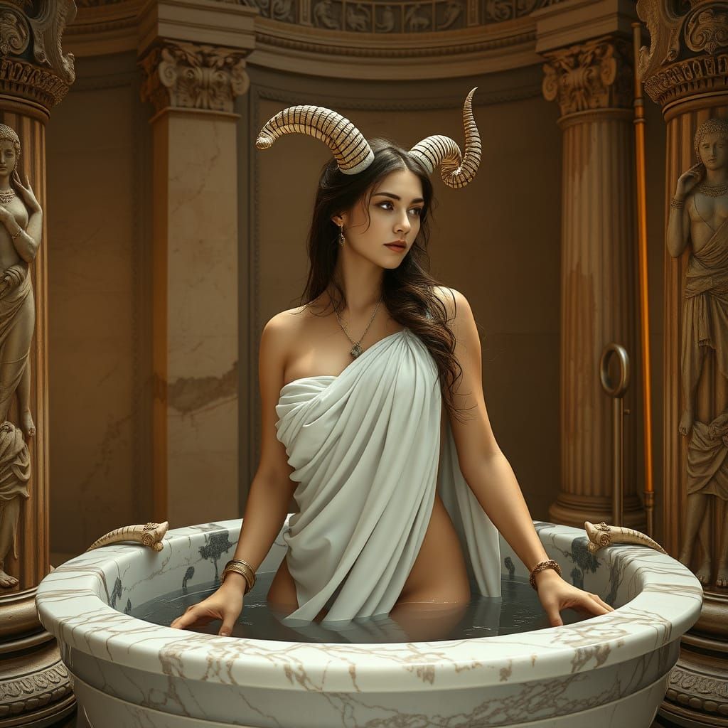 Faun Bathes in Ancient Greek Marble Vase