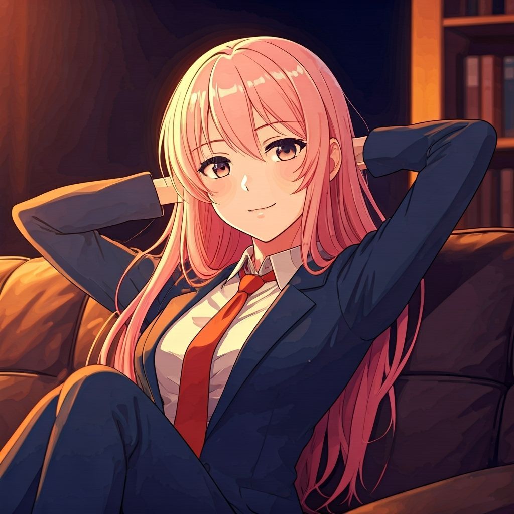 Relaxed Business Lady in Retro Anime Style