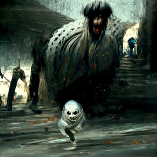 Horror Figure Running in Dark, Moody Art