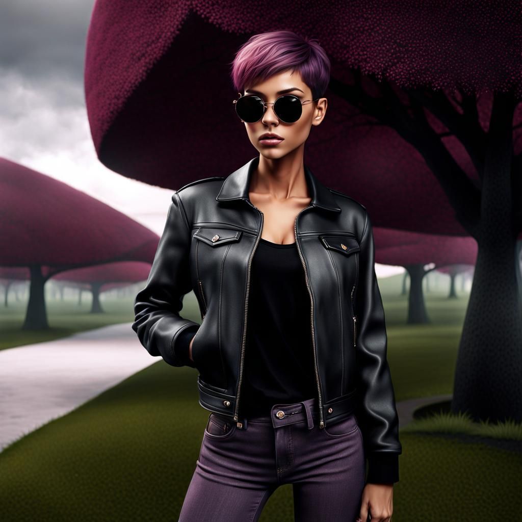 Teenage Girl in Park: Detailed Matte Painting