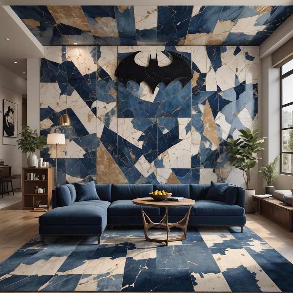 Contemporary Lounge with Batman Illustration in Morning Ligh...