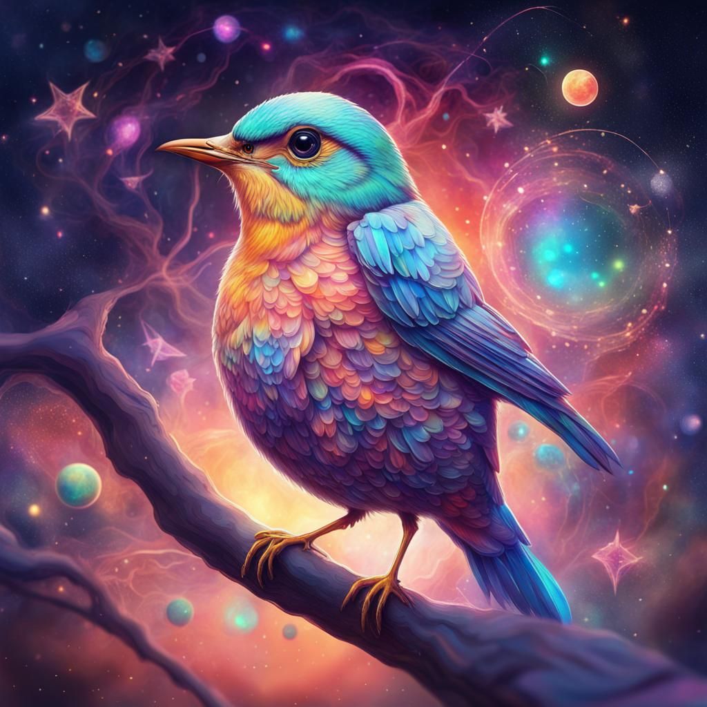 Astral Cosmic Bird Illustration in Mixed Media