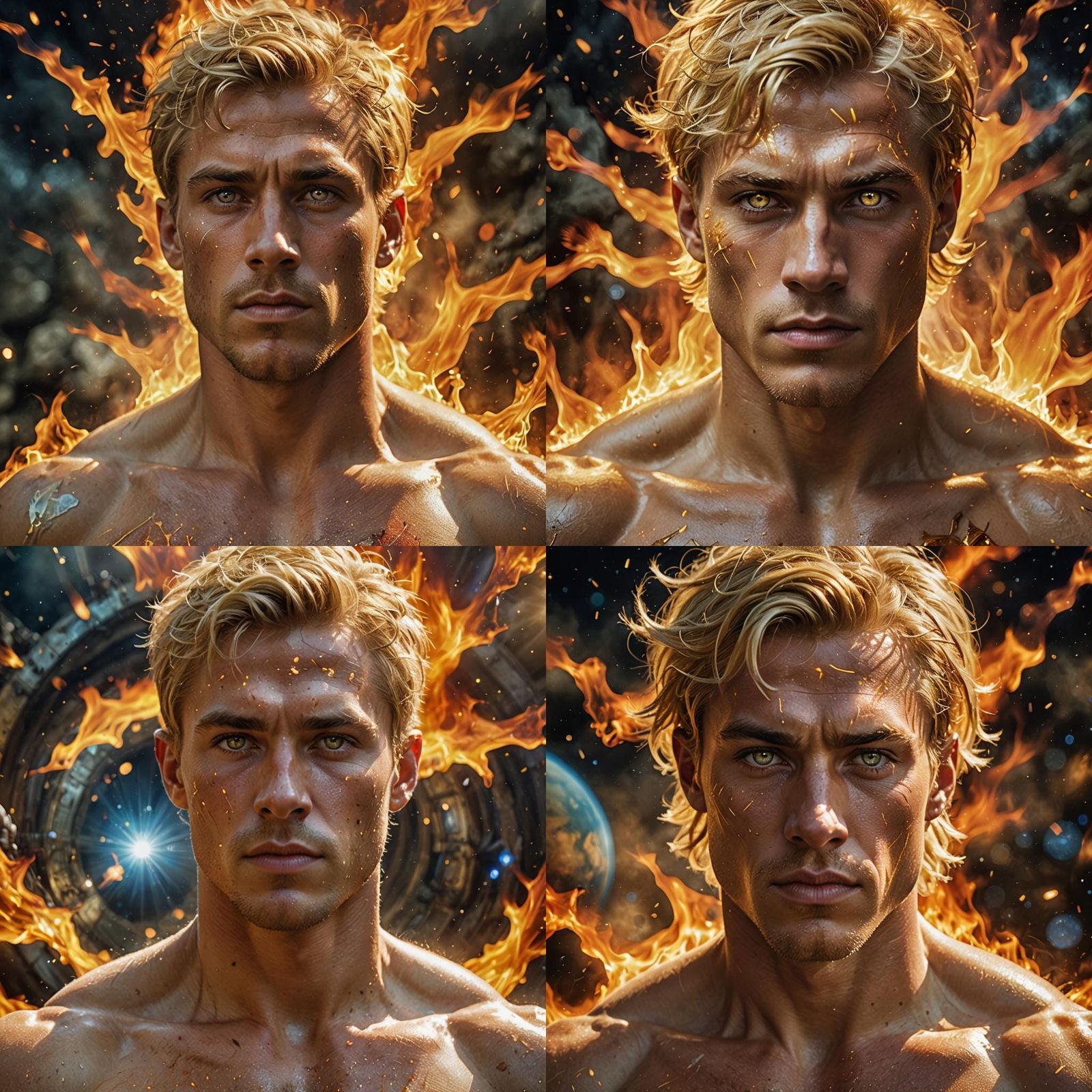 Hyperion Portrait with Solar Flare Background