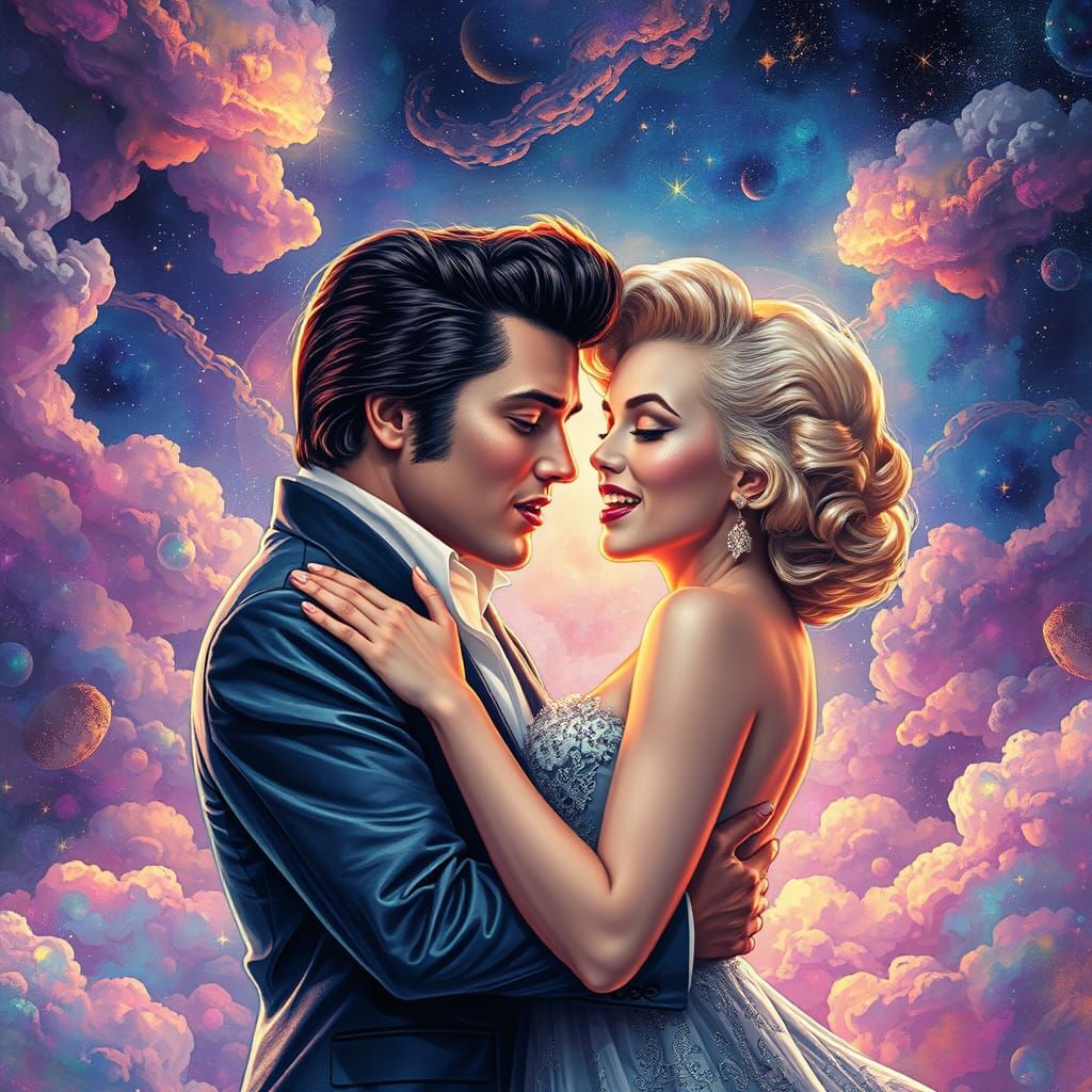 Ethereal Cosmic Embrace of Star-Crossed Icons