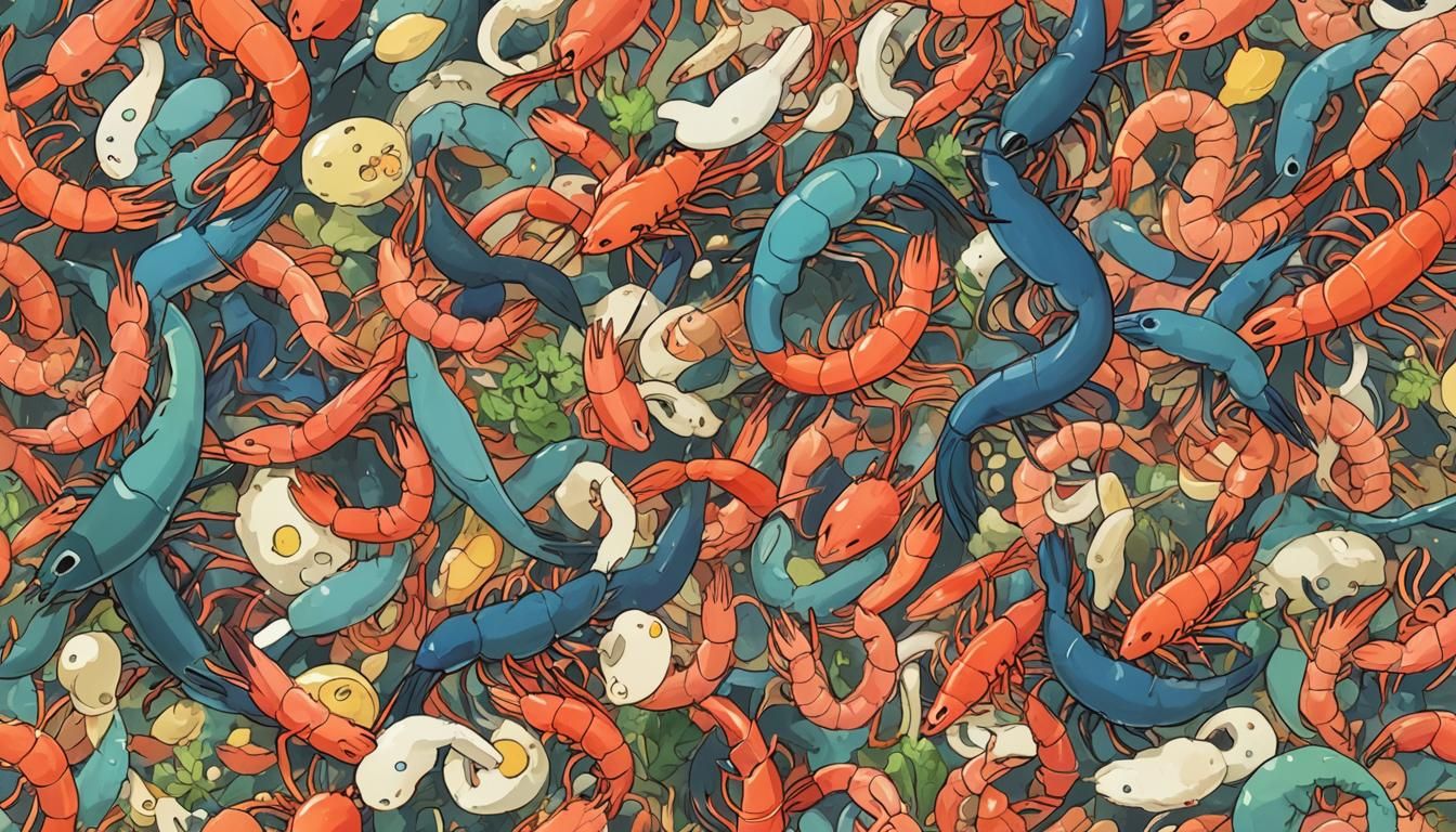 Colorful Prawns in Studio Ghibli Anime Style