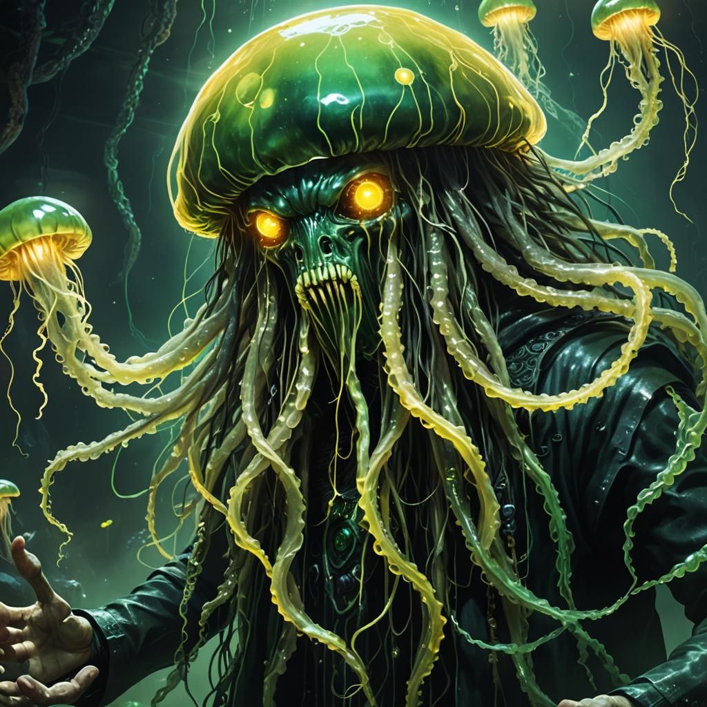 Jellyfish Cultist Worshipping Eldritch Doom