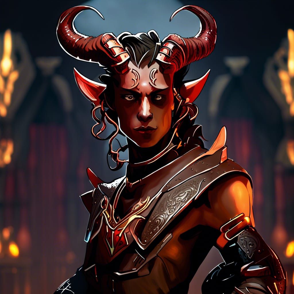 Armored Tiefling Warrior in Dark Fantasy Style