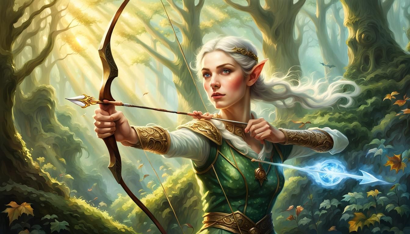 Ethereal Elf Archer in Forest Mist