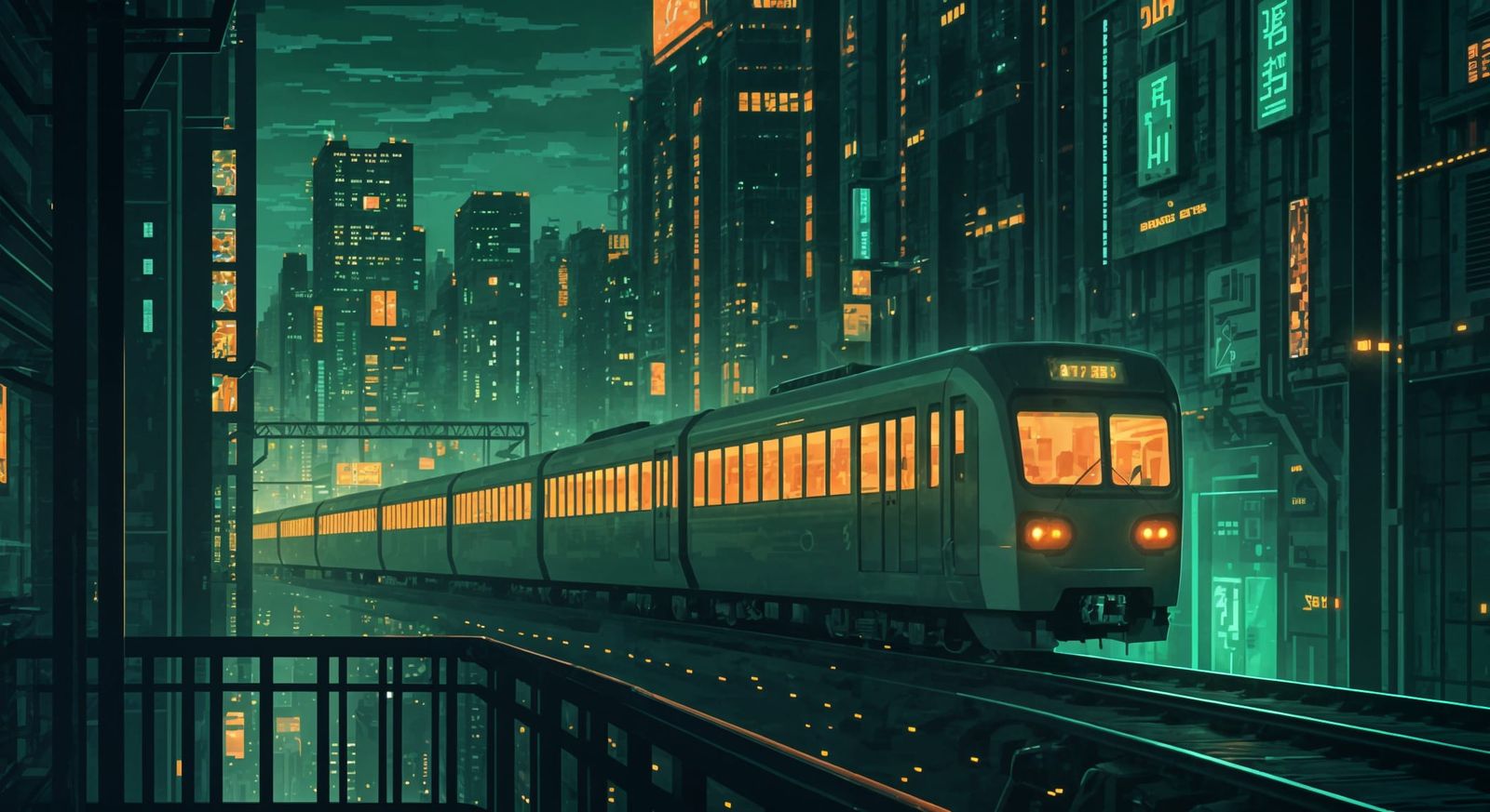 Night Cyberpunk City in Pixel Art Style