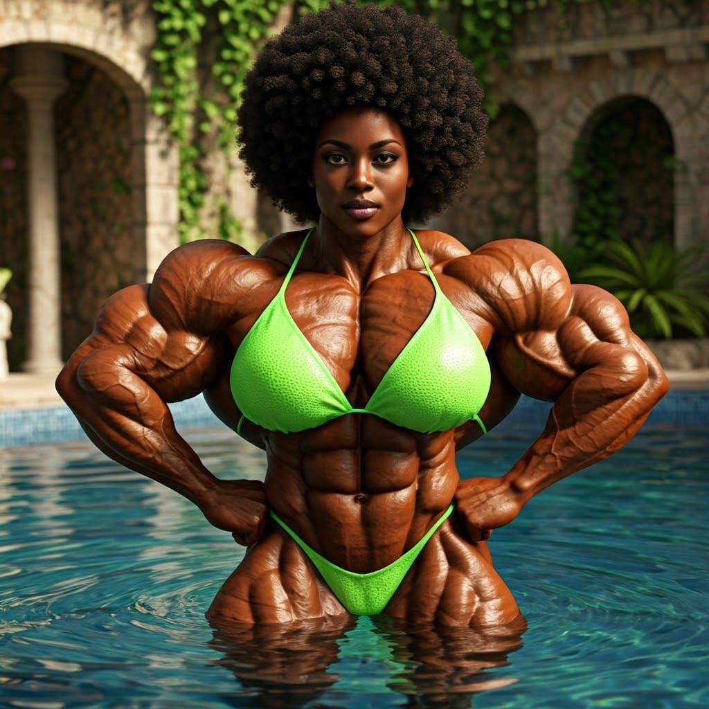 Hyper-Realistic African Female Bodybuilder Emerges from Grot...