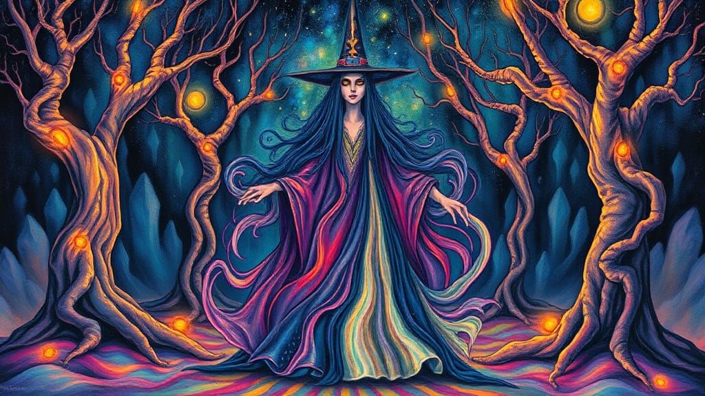 Psychedelic Witch at the Crossroads: Surreal Art