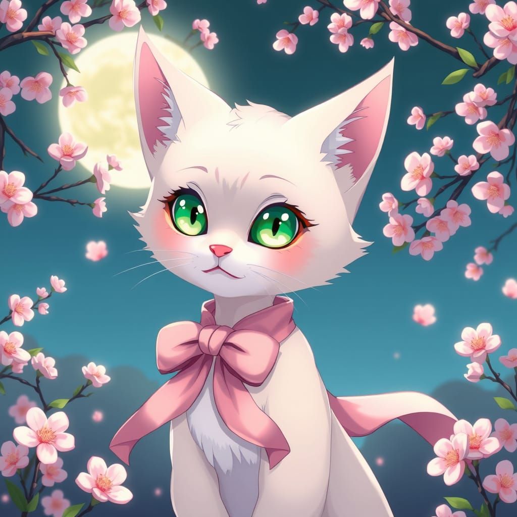 Whimsical Feline Maiden in Cel-Shaded Anime Style