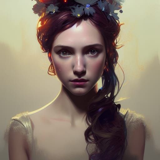 Hyperdetailed Daisy Portrait in Art Nouveau Style