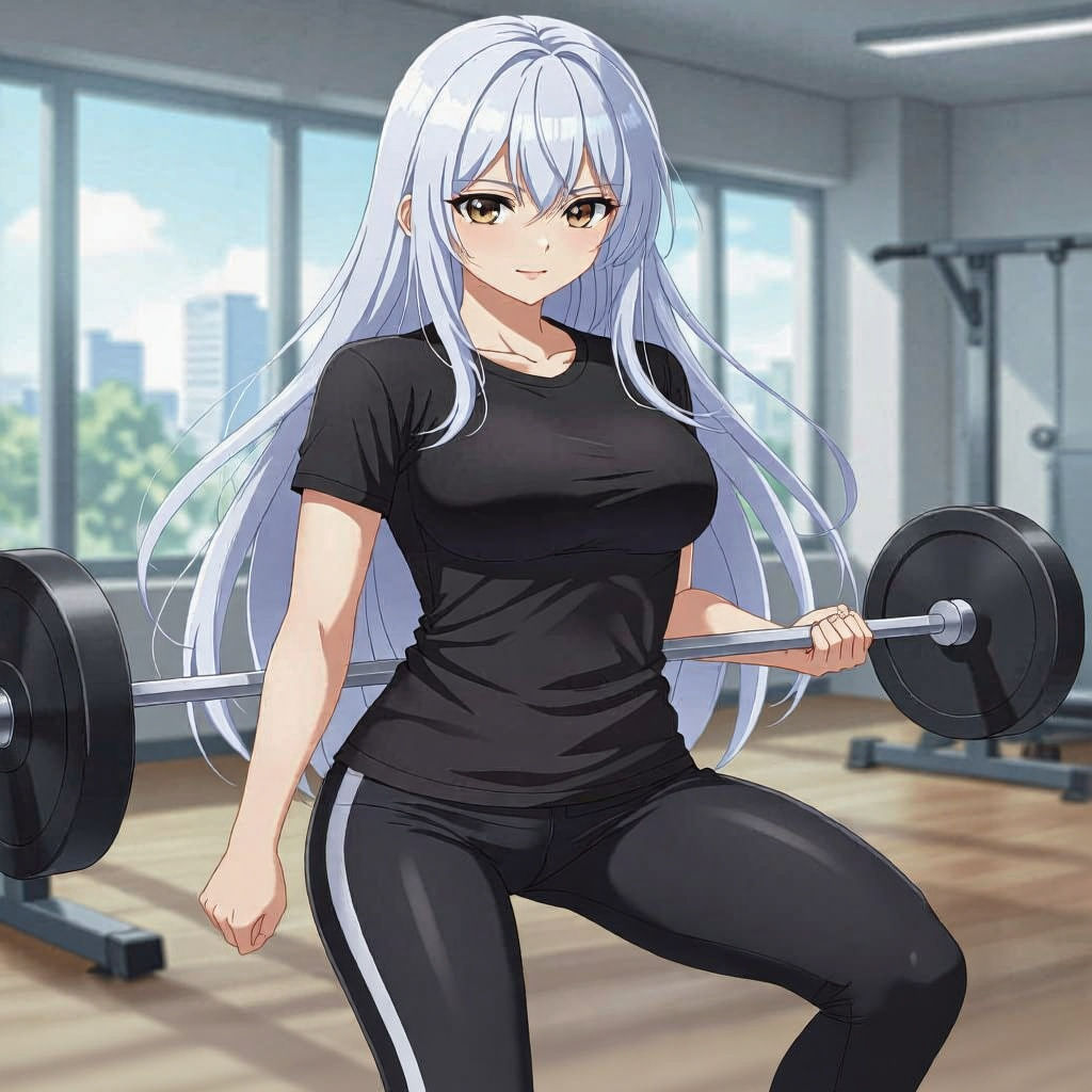 Anime Girl Exercising at the Gym in Anime Style
