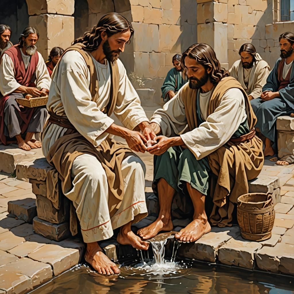 Jesus Christ Washing Feet of Friend