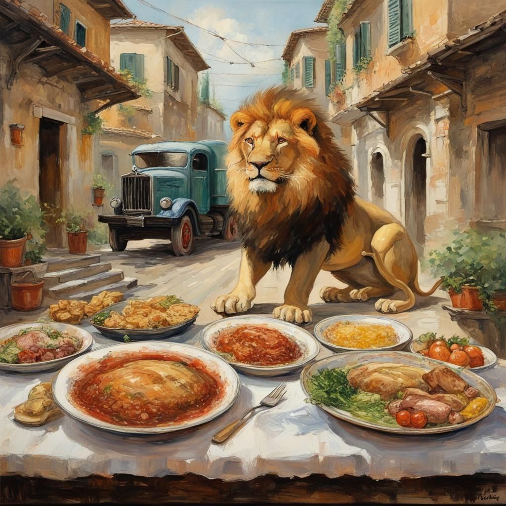 Lion's Italian Dinner in Vintage Impressionism