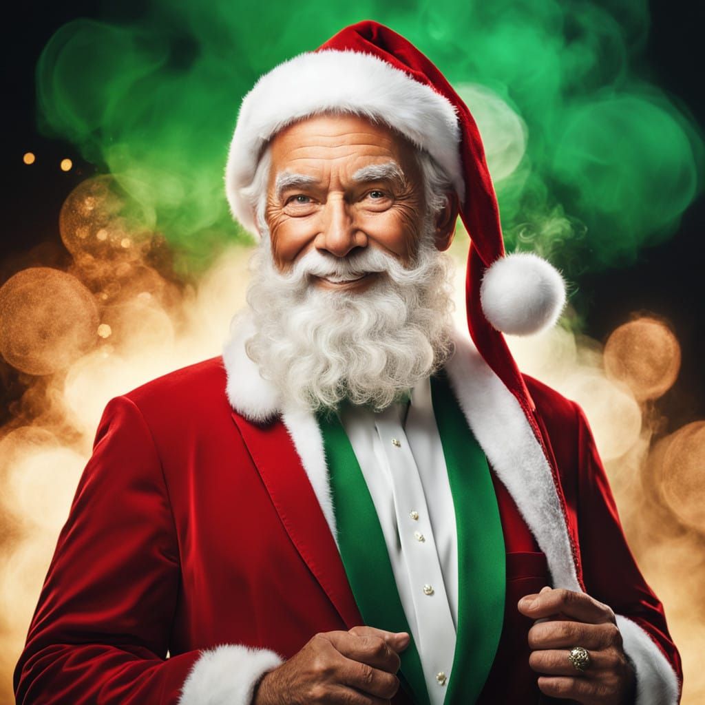 Kind Santa Claus Portrait with Green Smoke