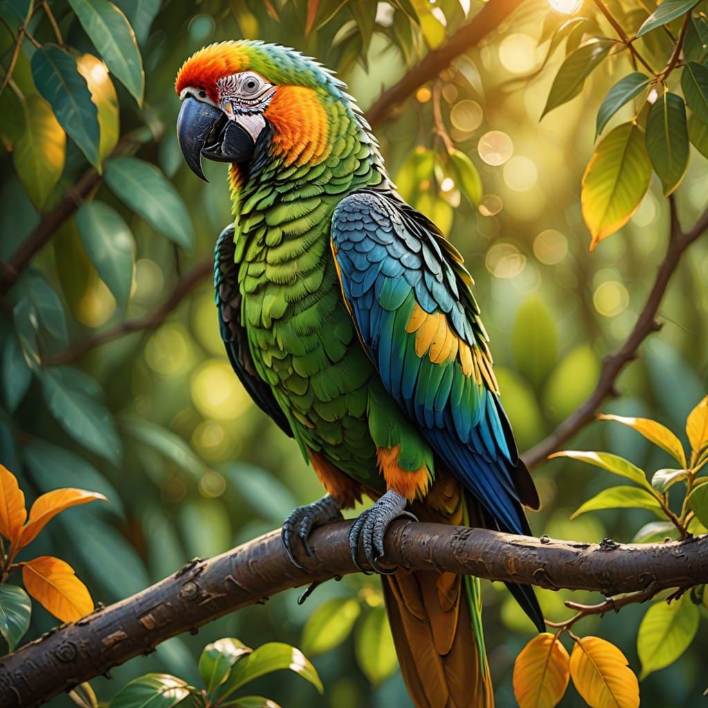 Colorful Parrot in Oil Painting Style Macro Photography