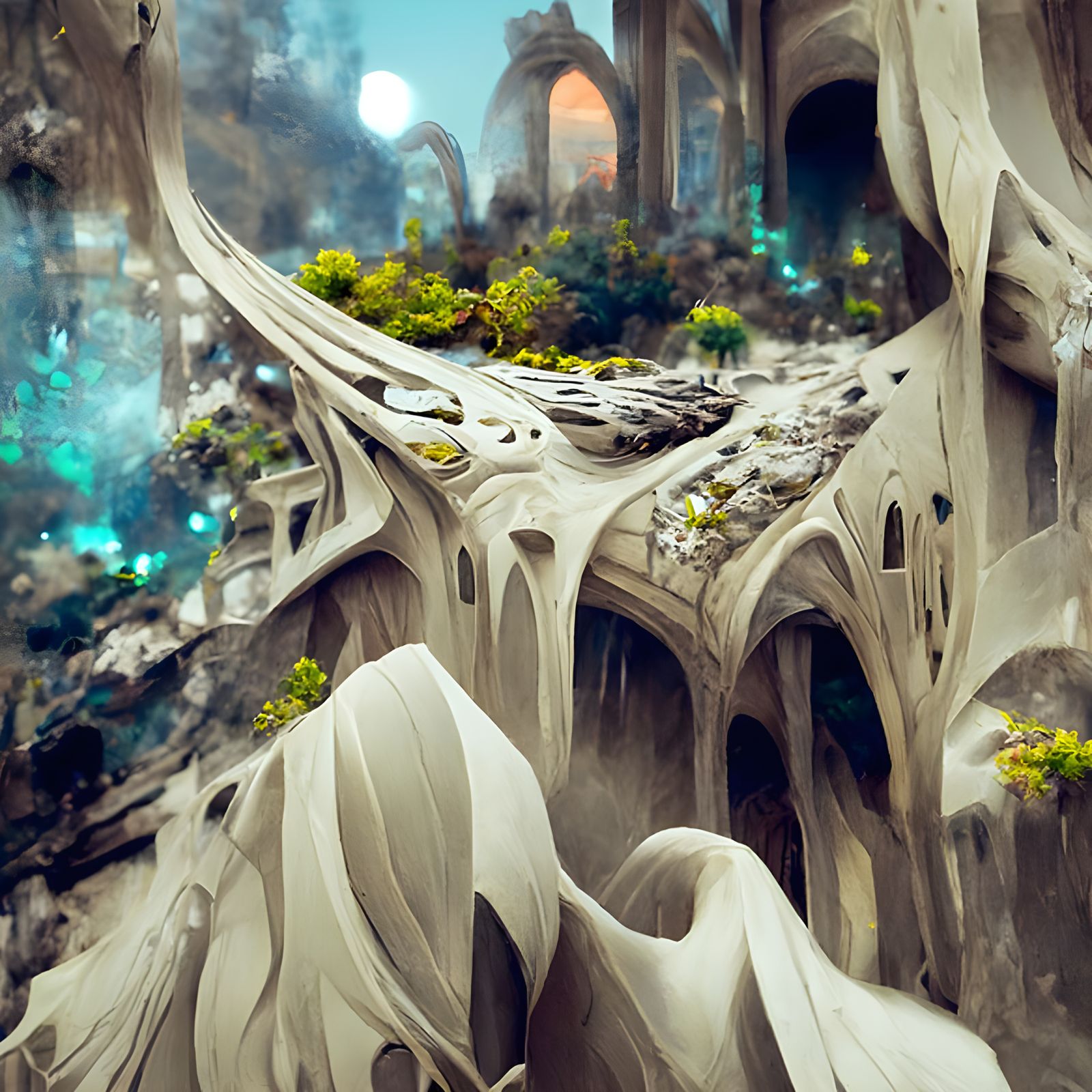 Elven Architecture in Art Nouveau Biopunk Style
