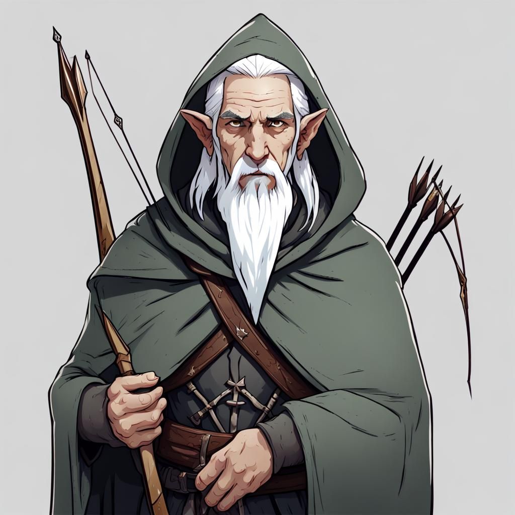 Sad Elf with Bow in Fantasy Style