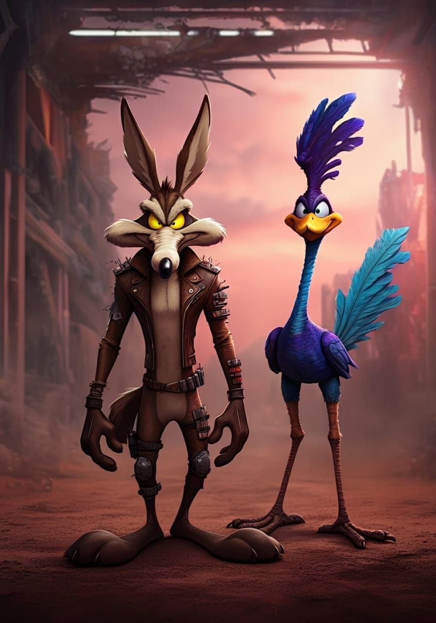 Post-Apocalyptic Wile E. Coyote and Road Runner in Hyper-Rea...